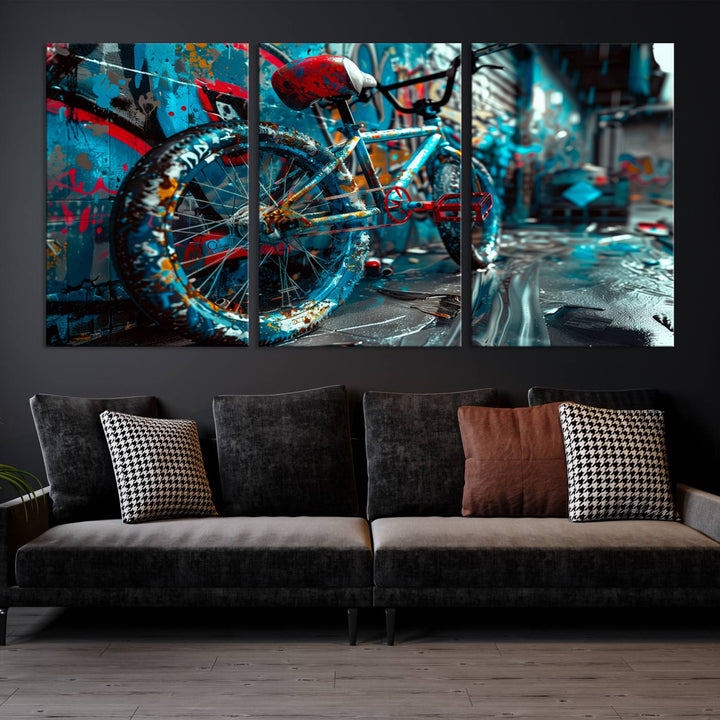 Abstract Bicycle Wall Art Canvas Print, Graffiti Wall Art Canvas Print