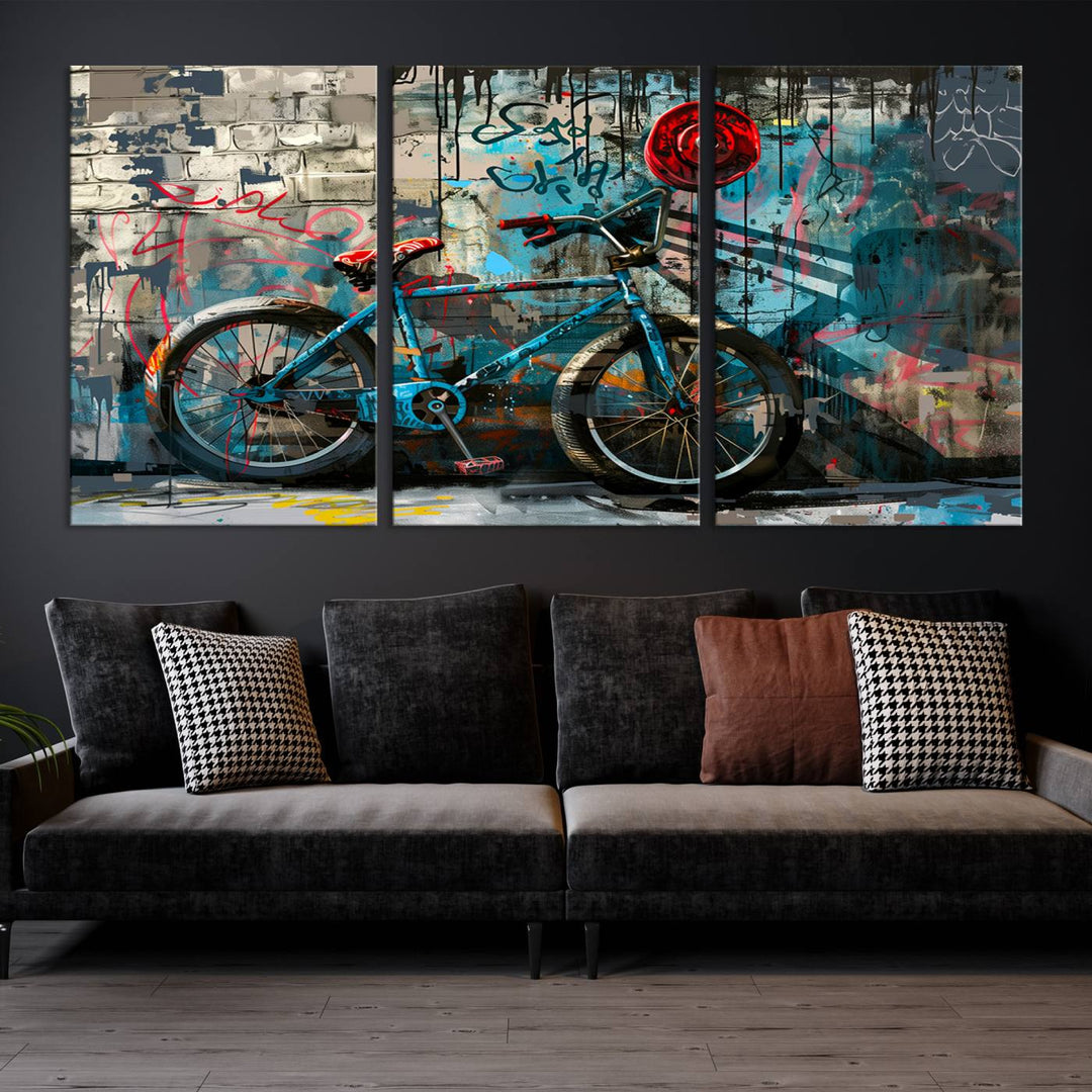 Abstract Bicycle Wall Art Canvas Print, Graffiti Wall Art Canvas Print