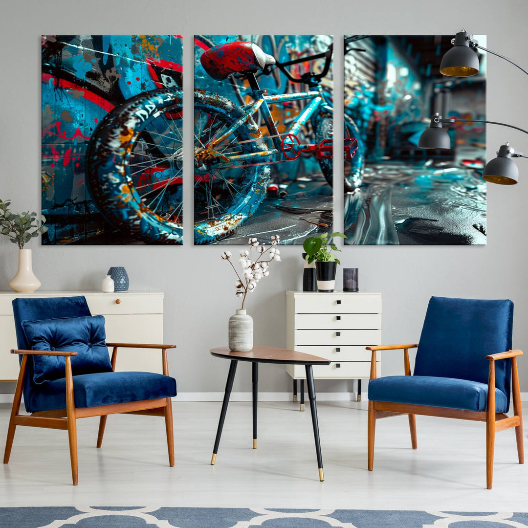 Abstract Bicycle Wall Art Canvas Print, Graffiti Wall Art Canvas Print