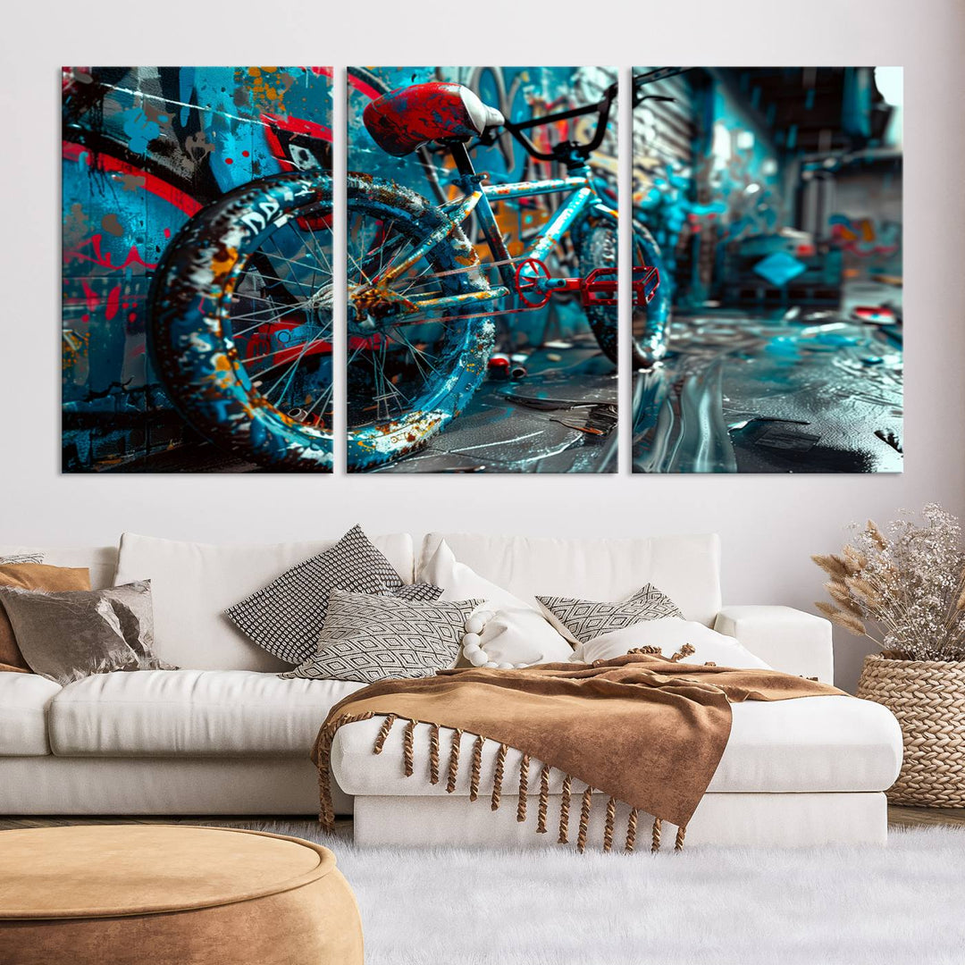 Abstract Bicycle Wall Art Canvas Print, Graffiti Wall Art Canvas Print