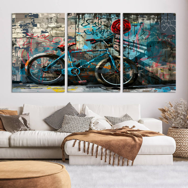 Abstract Bicycle Wall Art Canvas Print, Graffiti Wall Art Canvas Print