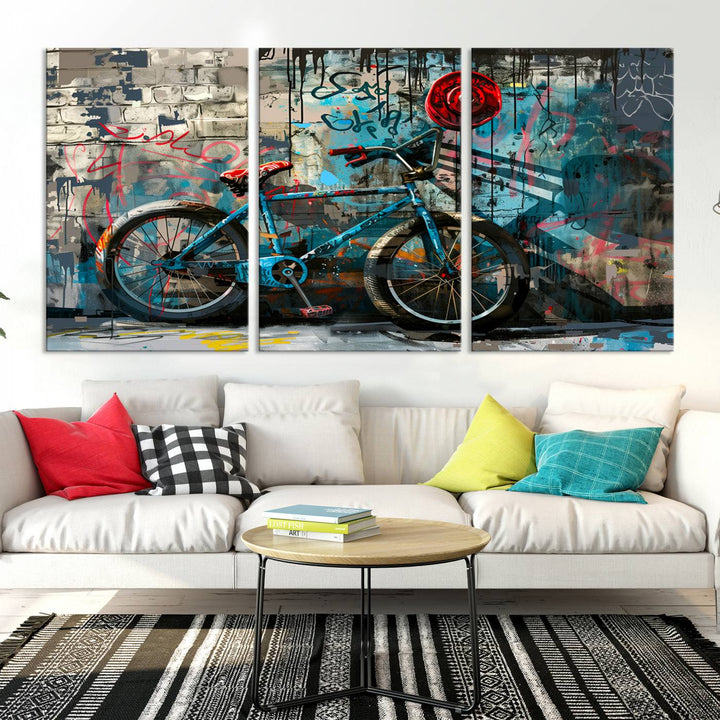 Abstract Bicycle Wall Art Canvas Print, Graffiti Wall Art Canvas Print