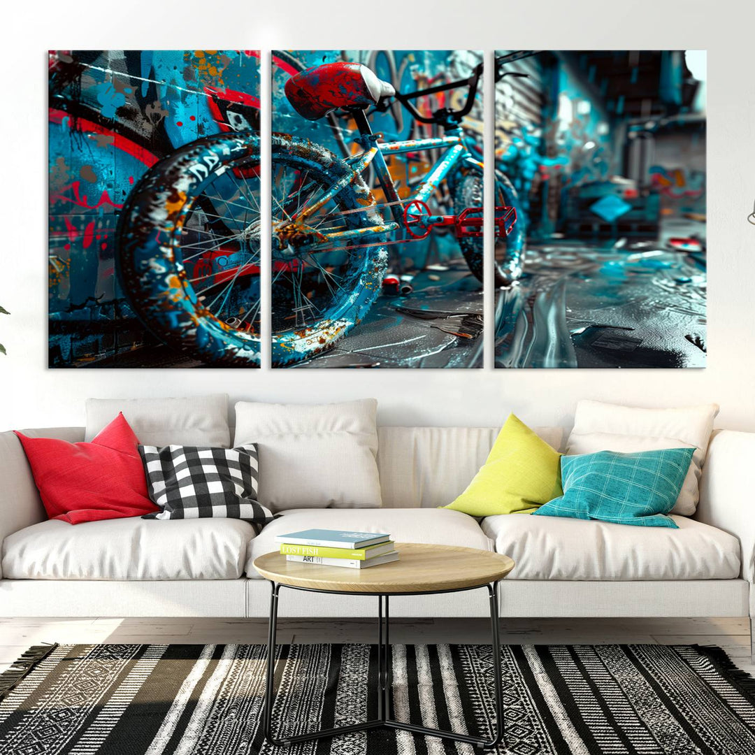 Abstract Bicycle Wall Art Canvas Print, Graffiti Wall Art Canvas Print