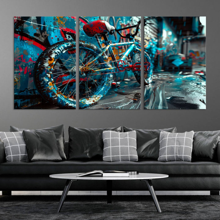 Abstract Bicycle Wall Art Canvas Print, Graffiti Wall Art Canvas Print