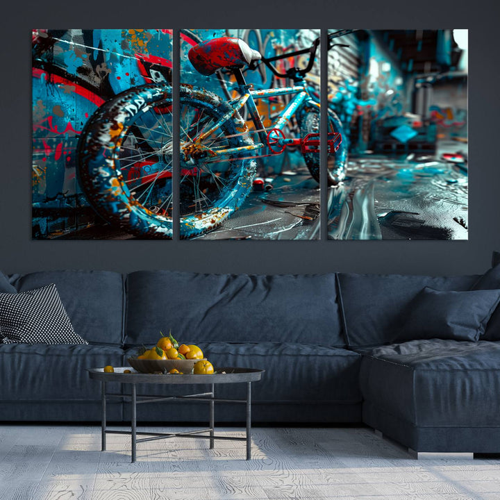 Abstract Bicycle Wall Art Canvas Print, Graffiti Wall Art Canvas Print