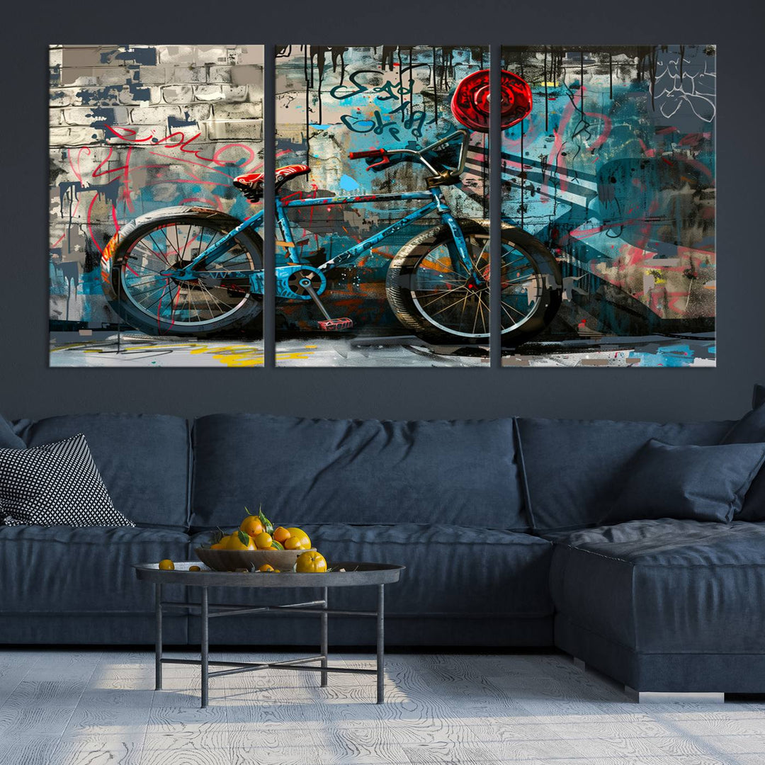 Abstract Bicycle Wall Art Canvas Print, Graffiti Wall Art Canvas Print