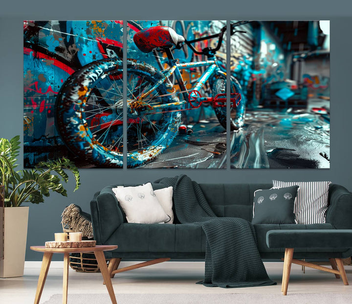 Abstract Bicycle Wall Art Canvas Print, Graffiti Wall Art Canvas Print