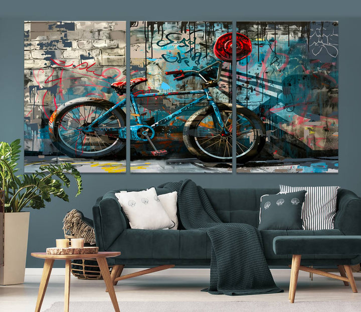 Abstract Bicycle Wall Art Canvas Print, Graffiti Wall Art Canvas Print