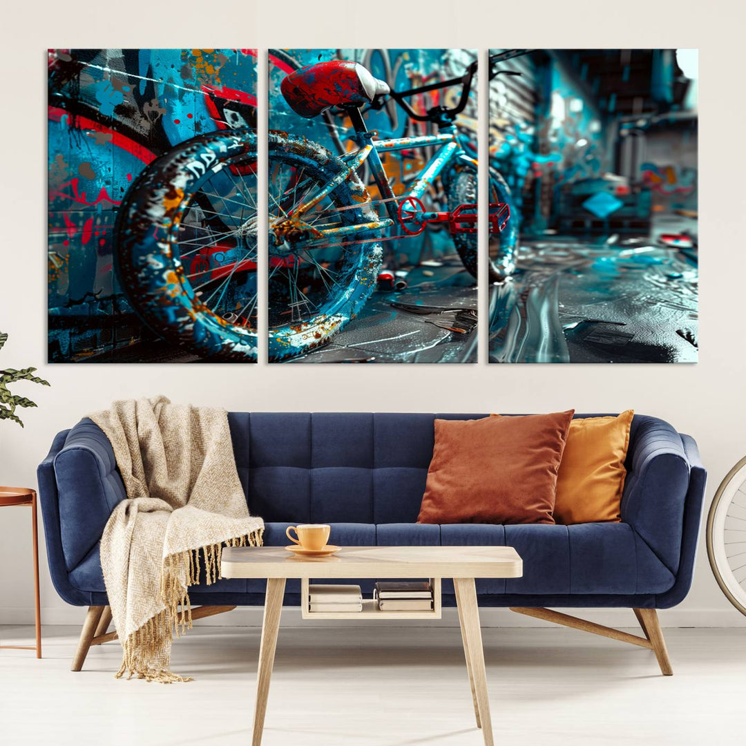 Abstract Bicycle Wall Art Canvas Print, Graffiti Wall Art Canvas Print