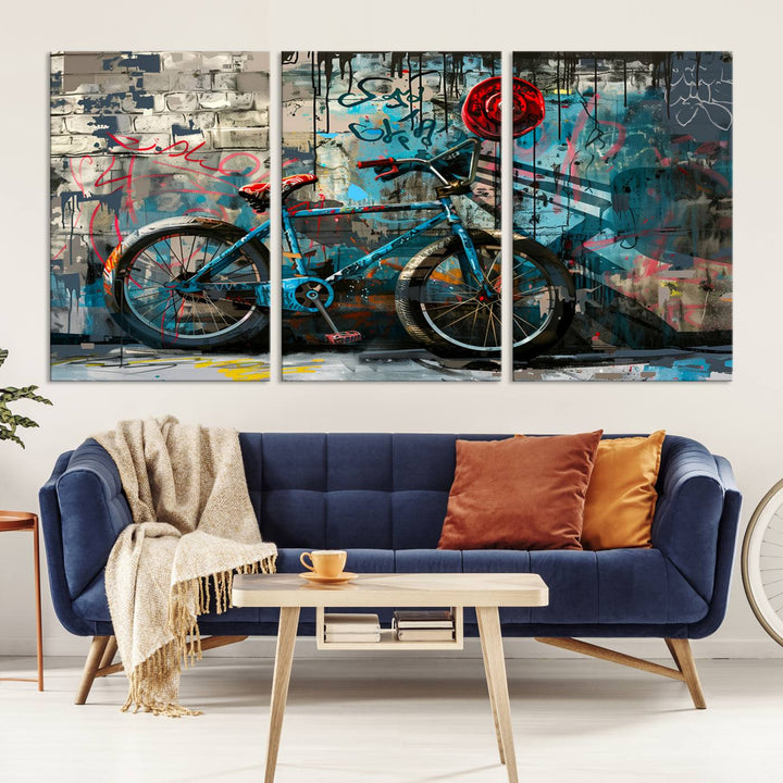 Abstract Bicycle Wall Art Canvas Print, Graffiti Wall Art Canvas Print