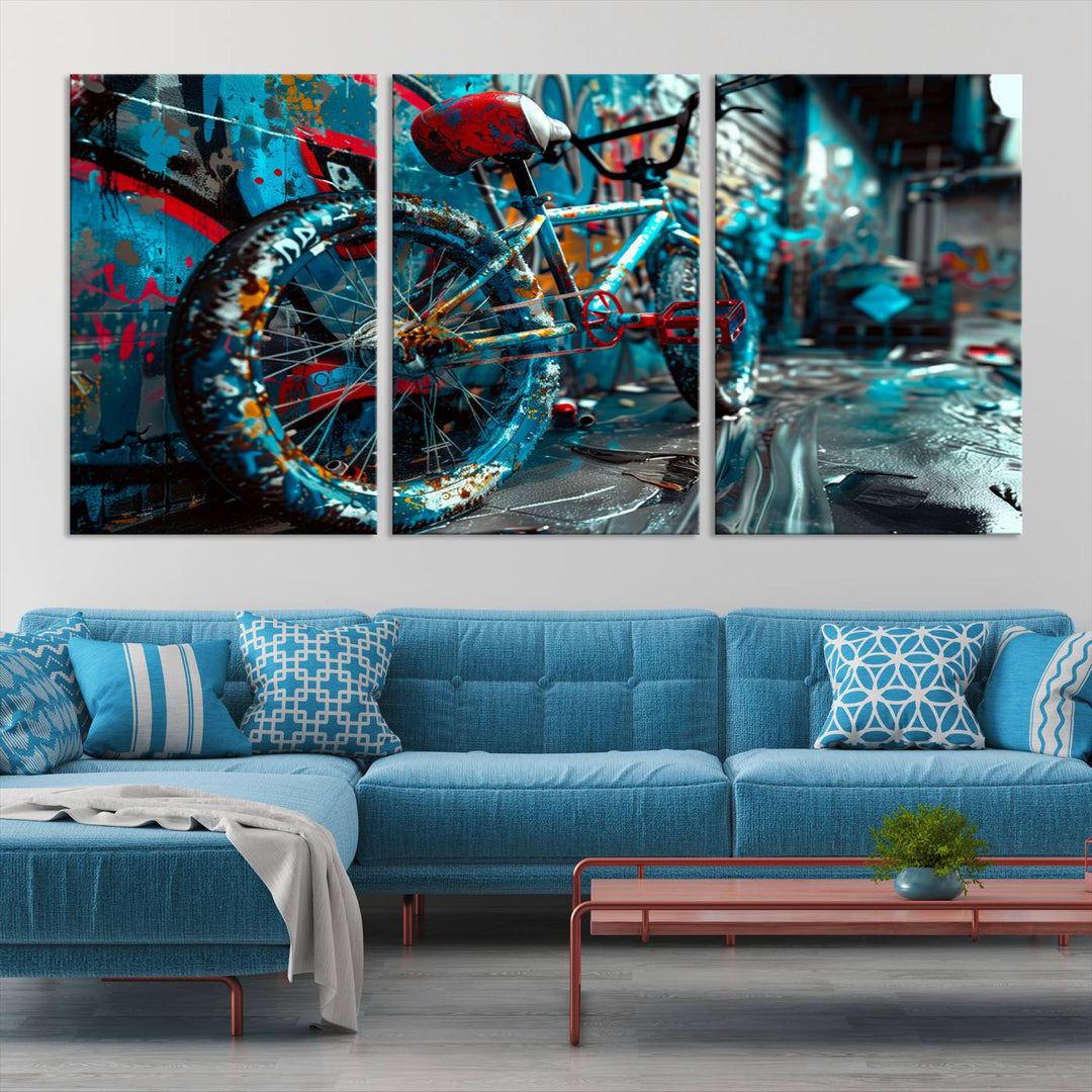 Abstract Bicycle Wall Art Canvas Print, Graffiti Wall Art Canvas Print