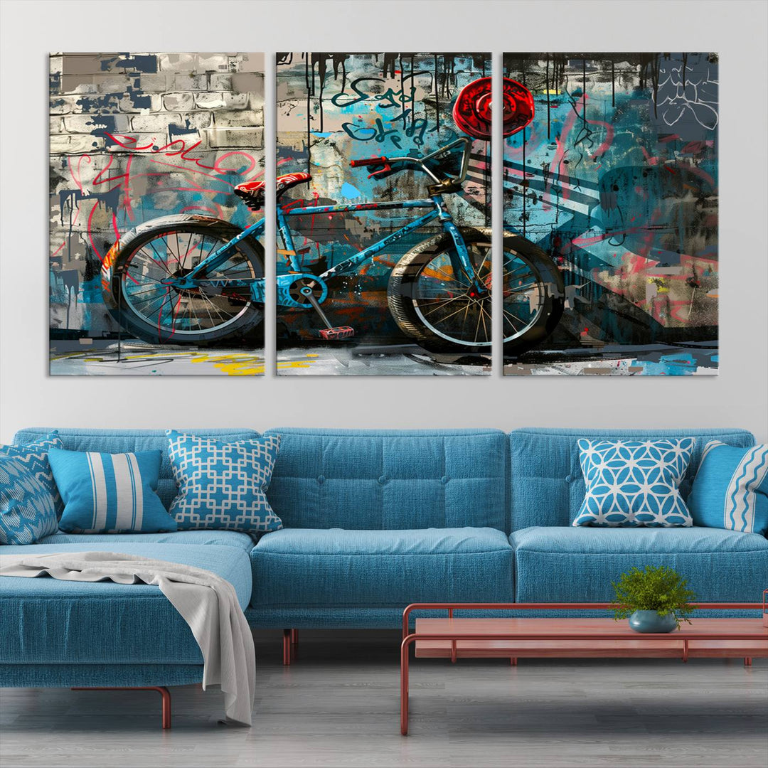 Abstract Bicycle Wall Art Canvas Print, Graffiti Wall Art Canvas Print