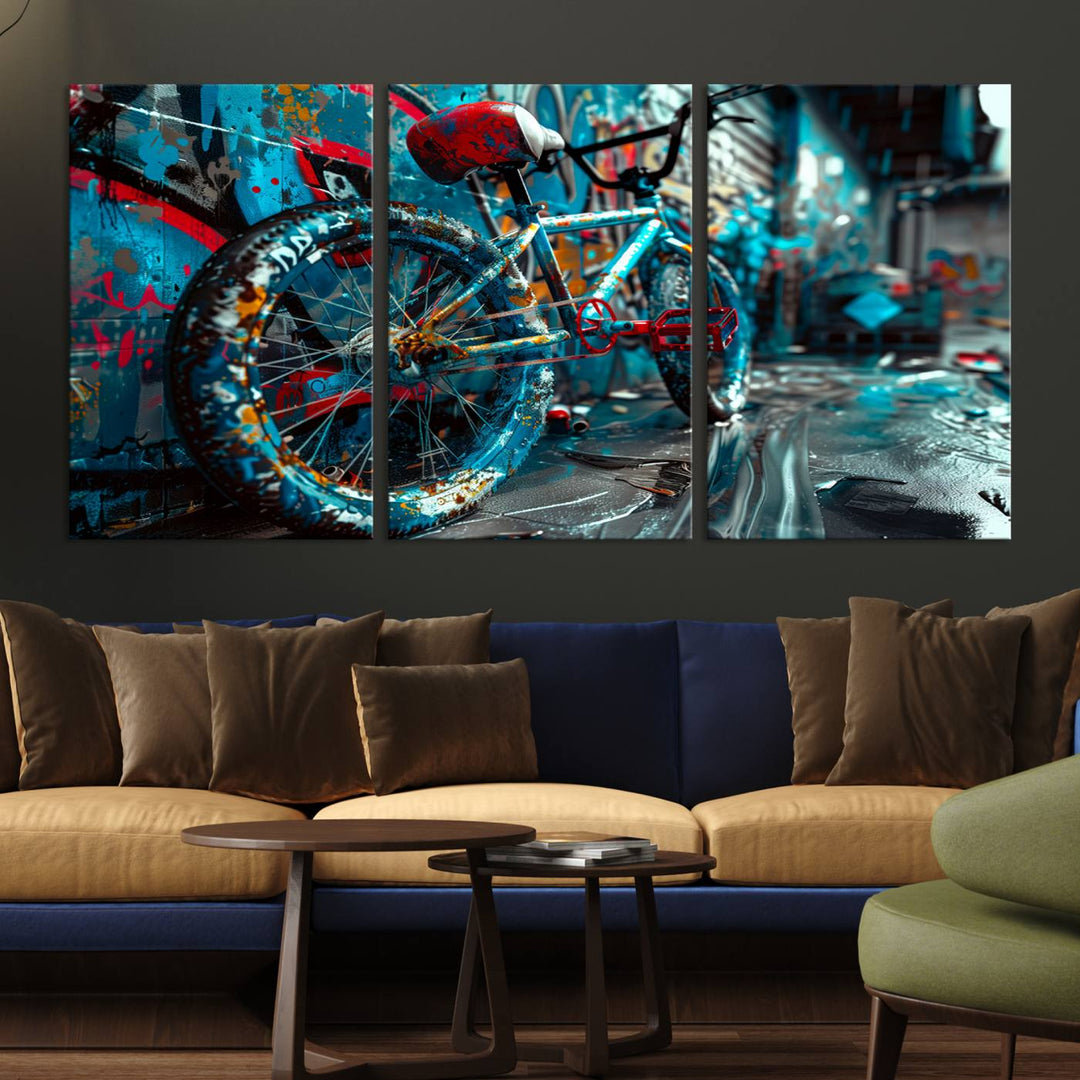 Abstract Bicycle Wall Art Canvas Print, Graffiti Wall Art Canvas Print