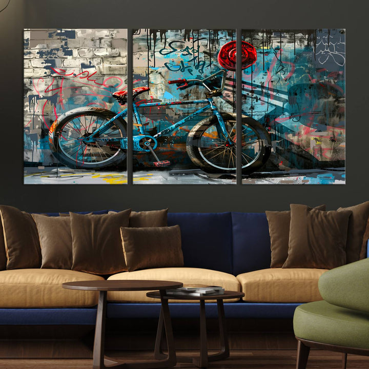 Abstract Bicycle Wall Art Canvas Print, Graffiti Wall Art Canvas Print