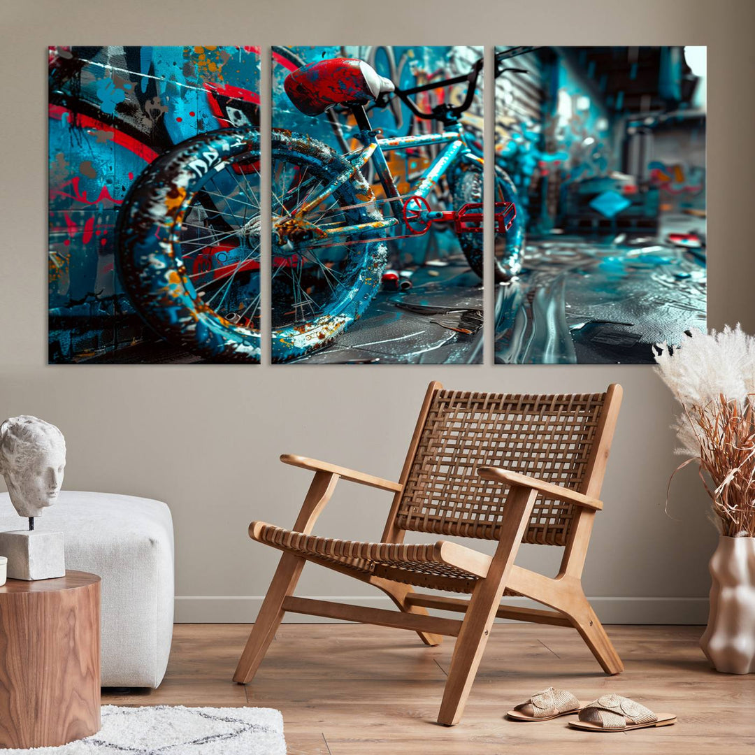 Abstract Bicycle Wall Art Canvas Print, Graffiti Wall Art Canvas Print