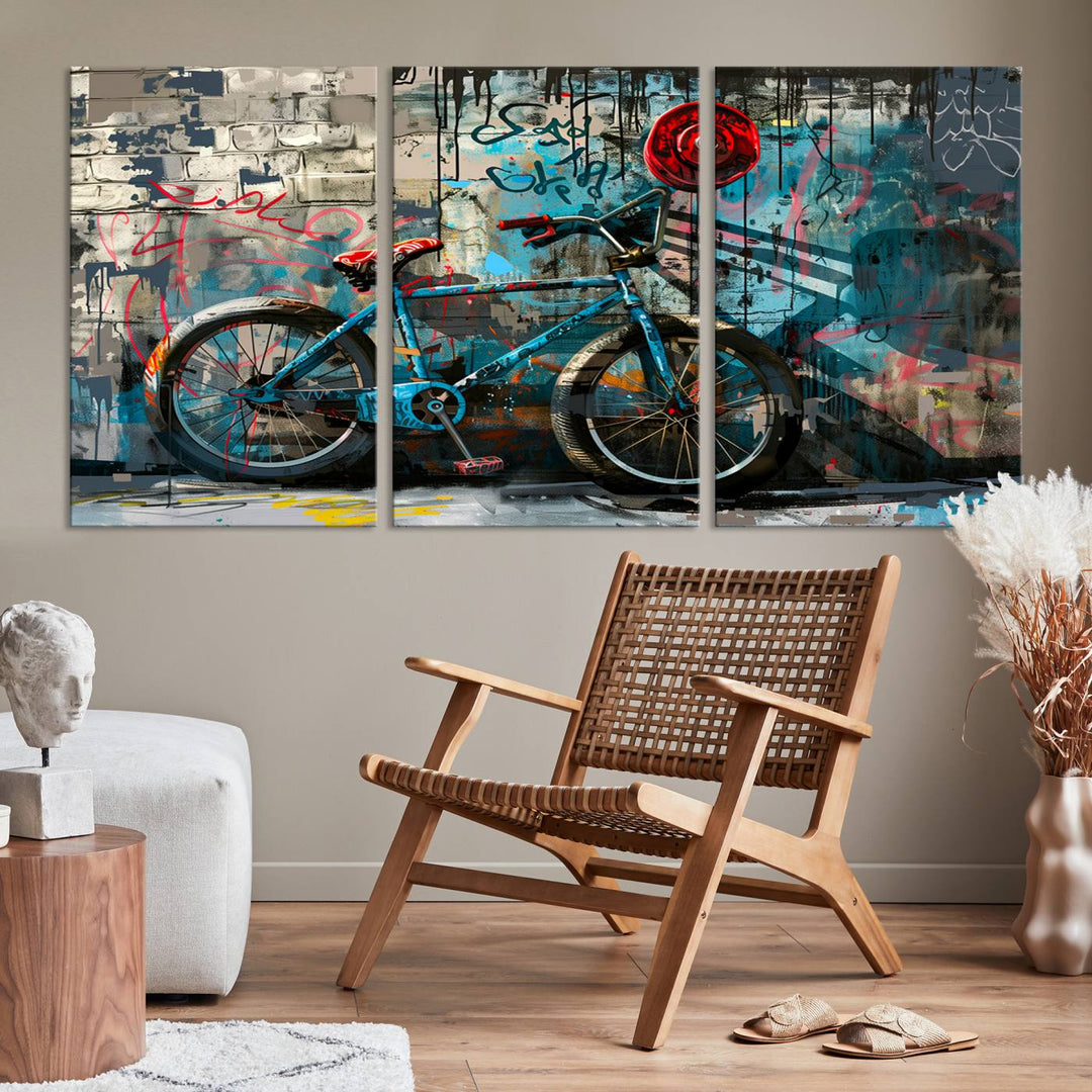 Abstract Bicycle Wall Art Canvas Print, Graffiti Wall Art Canvas Print