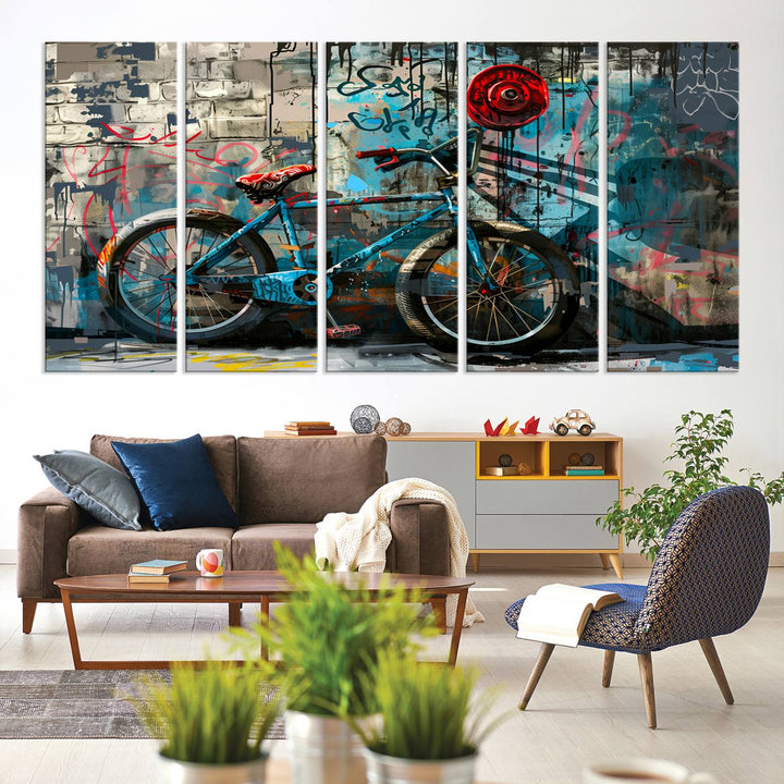 Abstract Bicycle Wall Art Canvas Print, Graffiti Wall Art Canvas Print