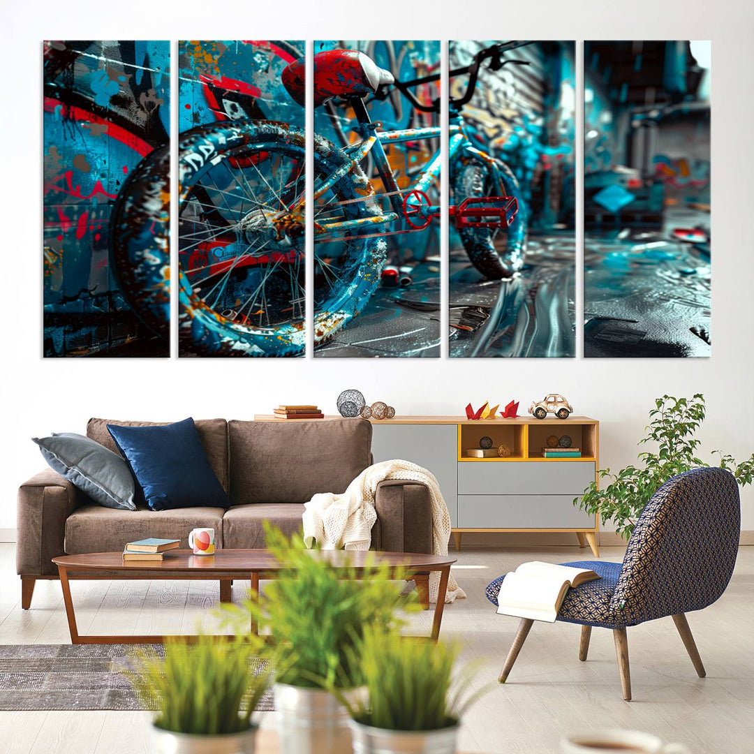 Abstract Bicycle Wall Art Canvas Print, Graffiti Wall Art Canvas Print