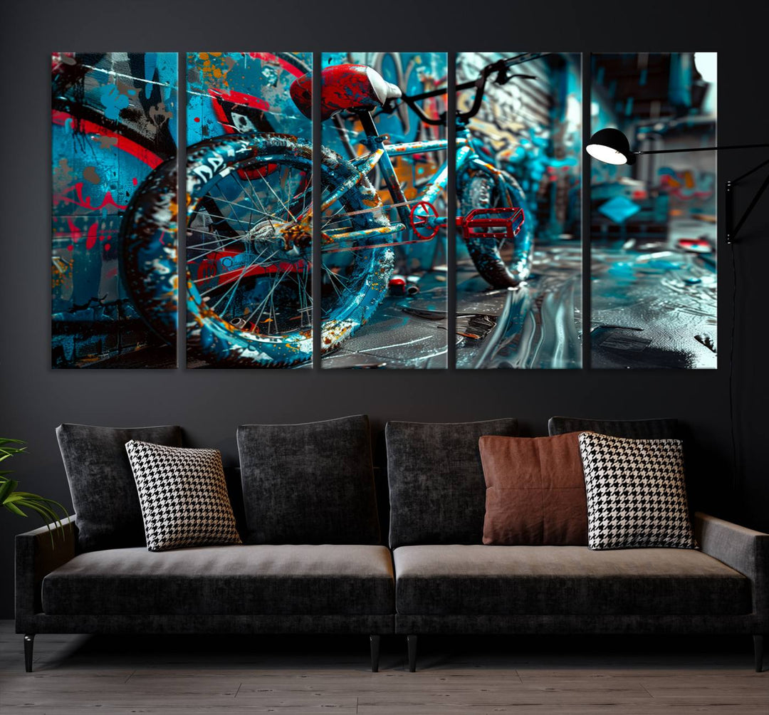 Abstract Bicycle Wall Art Canvas Print, Graffiti Wall Art Canvas Print