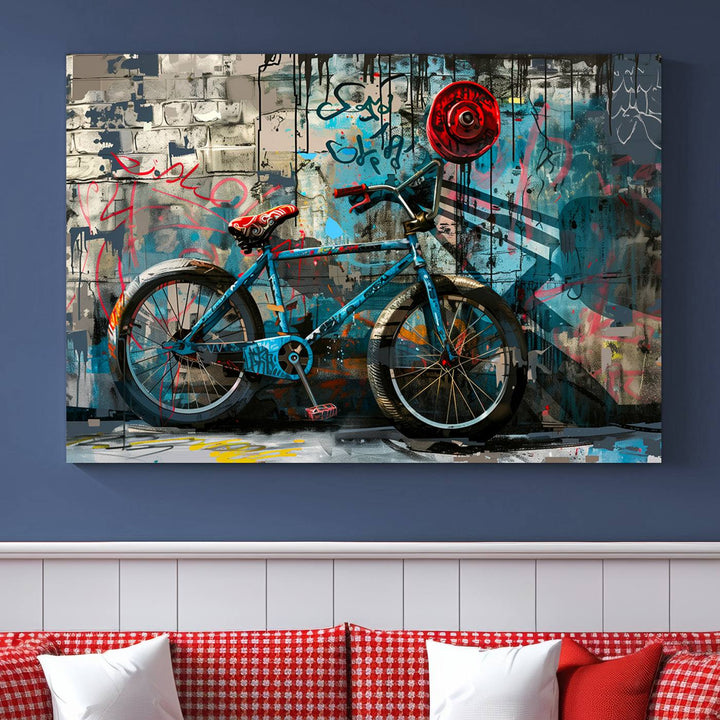 Abstract Bicycle Wall Art Canvas Print, Graffiti Wall Art Canvas Print