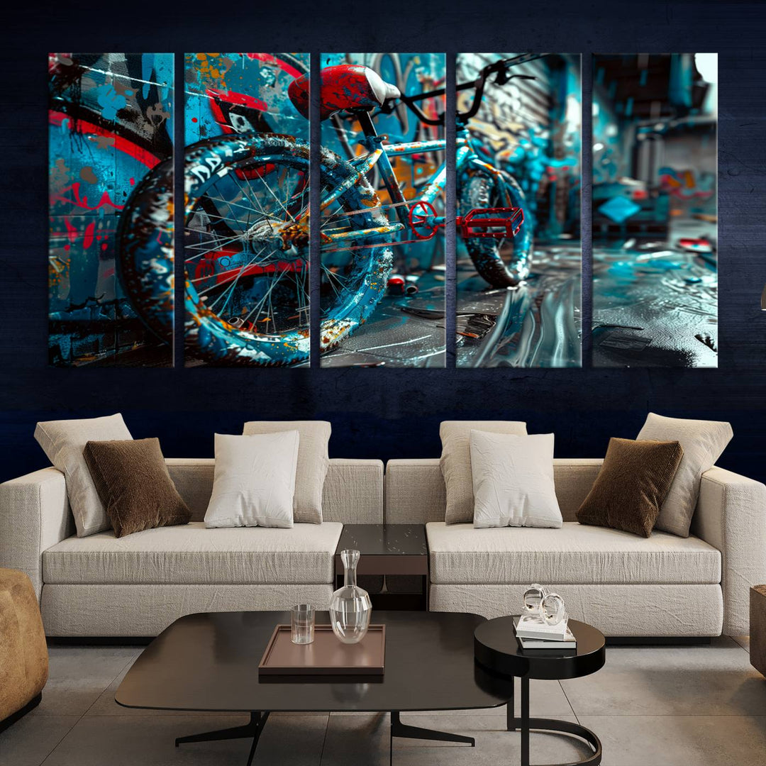 Abstract Bicycle Wall Art Canvas Print, Graffiti Wall Art Canvas Print