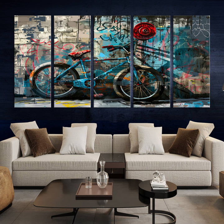 Abstract Bicycle Wall Art Canvas Print, Graffiti Wall Art Canvas Print