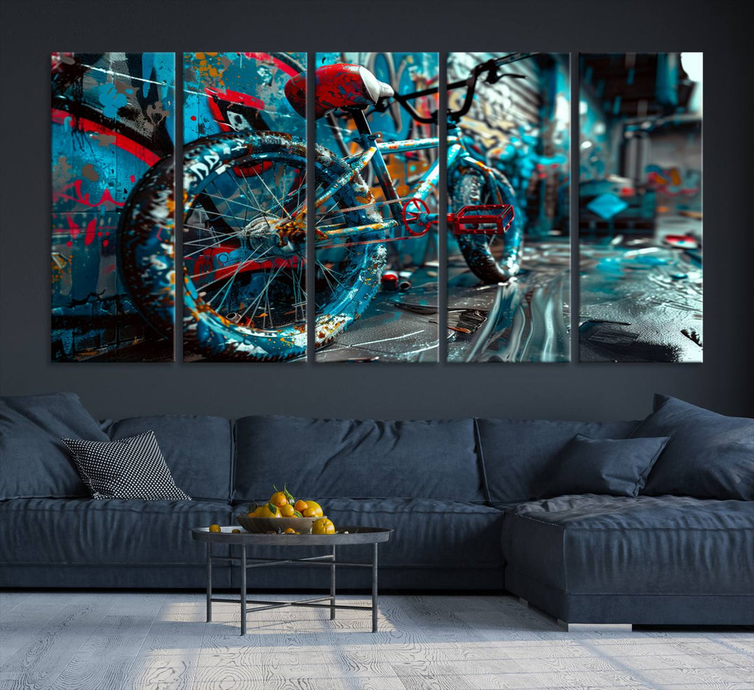 Abstract Bicycle Wall Art Canvas Print, Graffiti Wall Art Canvas Print