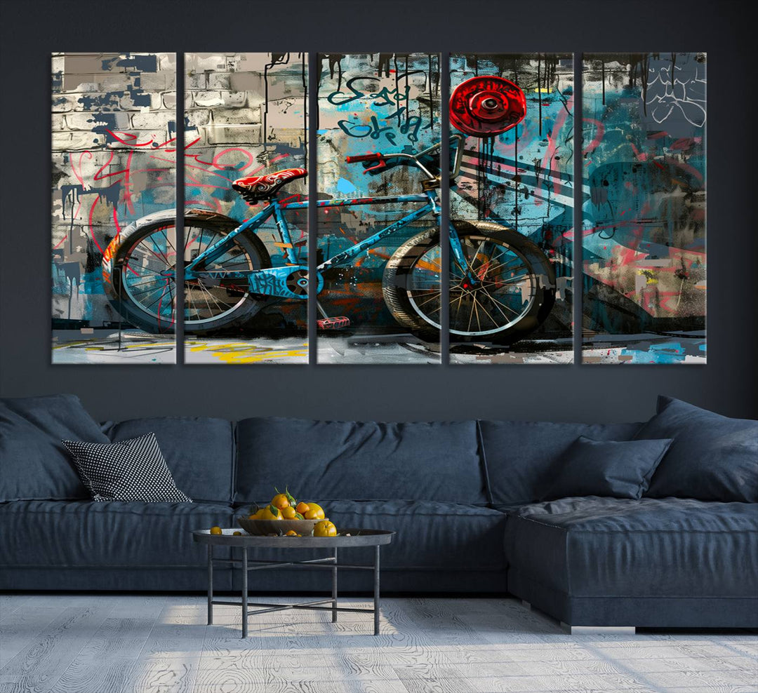 Abstract Bicycle Wall Art Canvas Print, Graffiti Wall Art Canvas Print