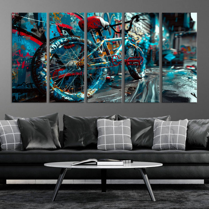 Abstract Bicycle Wall Art Canvas Print, Graffiti Wall Art Canvas Print