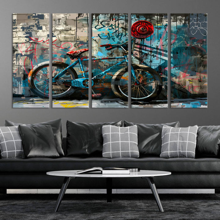 Abstract Bicycle Wall Art Canvas Print, Graffiti Wall Art Canvas Print