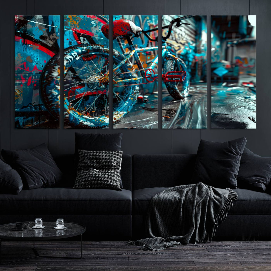 Abstract Bicycle Wall Art Canvas Print, Graffiti Wall Art Canvas Print