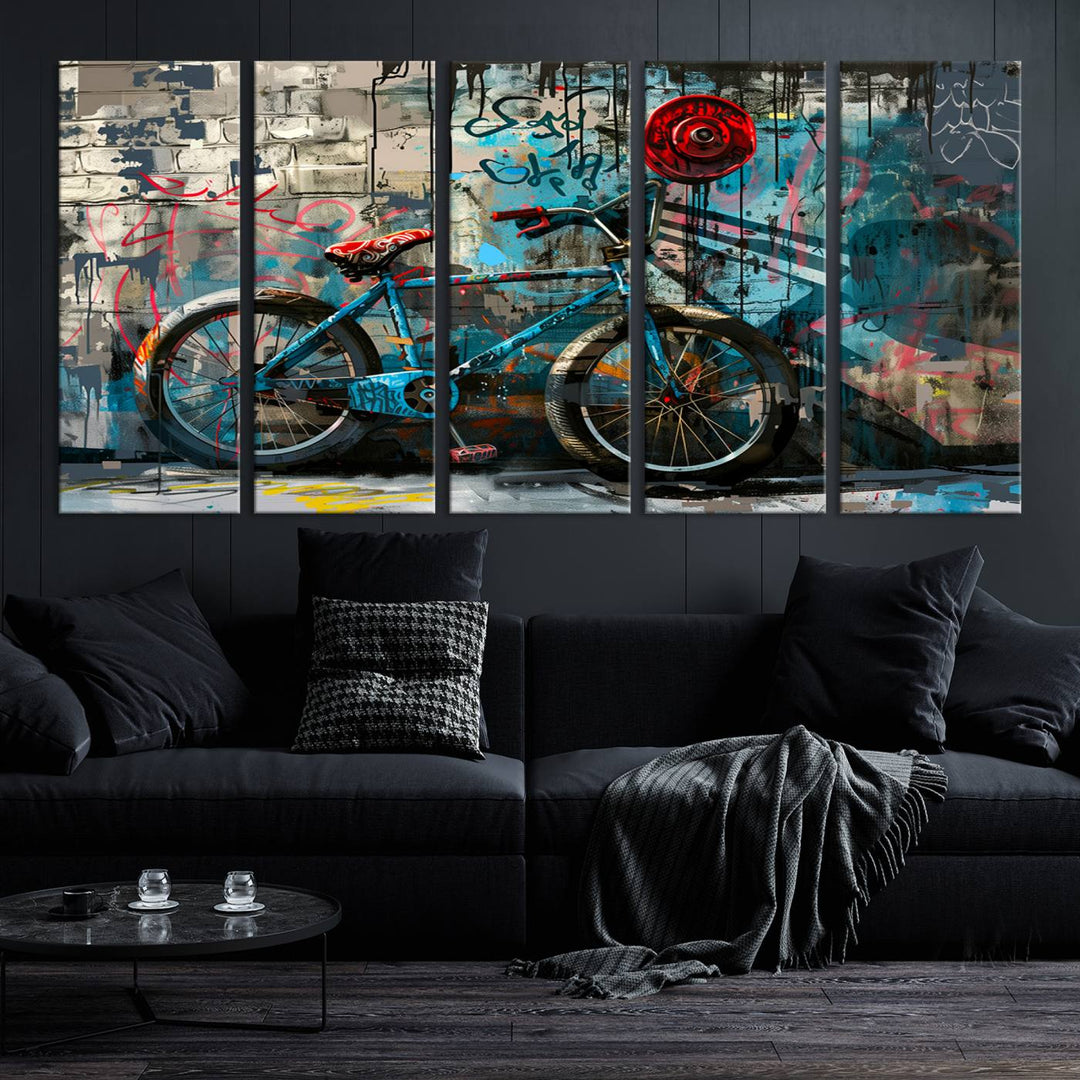 Abstract Bicycle Wall Art Canvas Print, Graffiti Wall Art Canvas Print