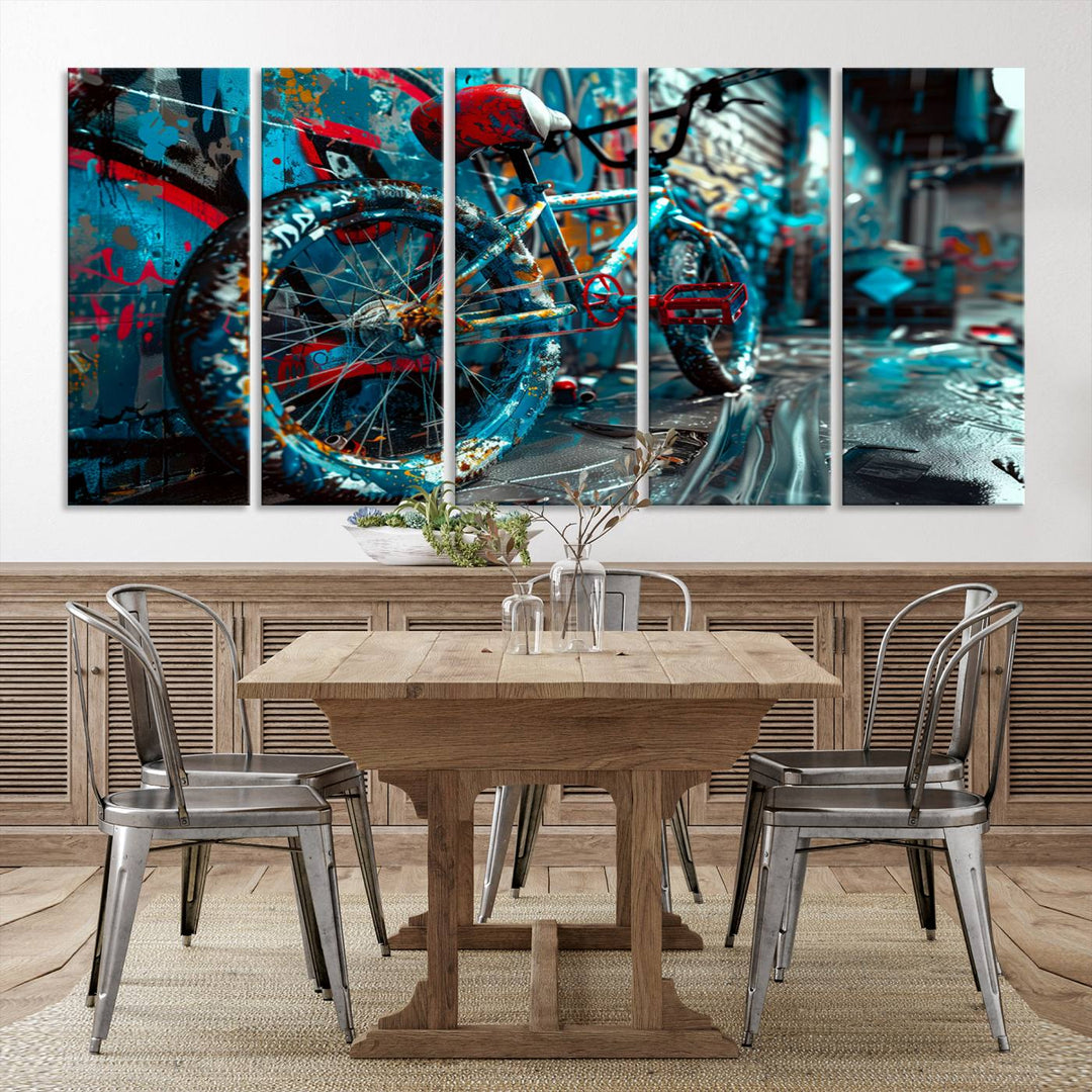 Abstract Bicycle Wall Art Canvas Print, Graffiti Wall Art Canvas Print