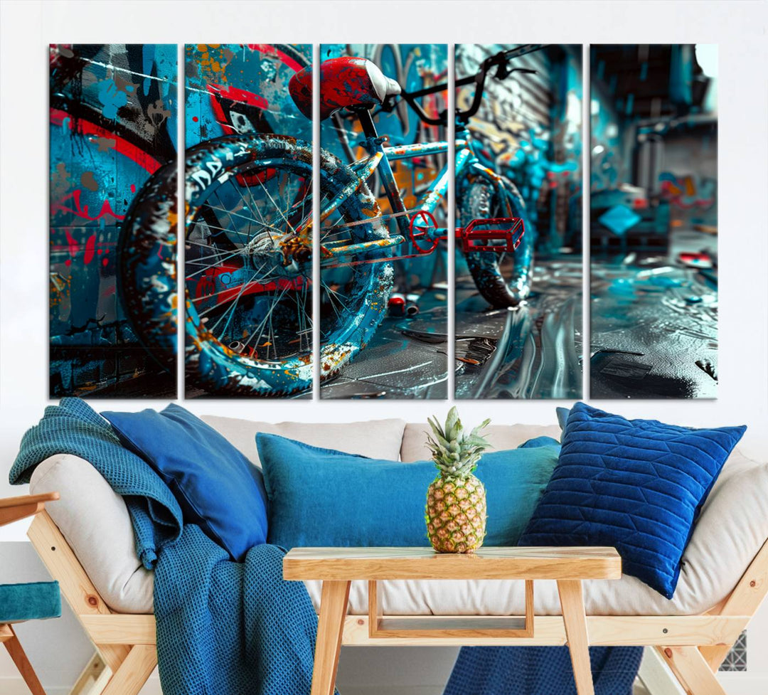 Abstract Bicycle Wall Art Canvas Print, Graffiti Wall Art Canvas Print