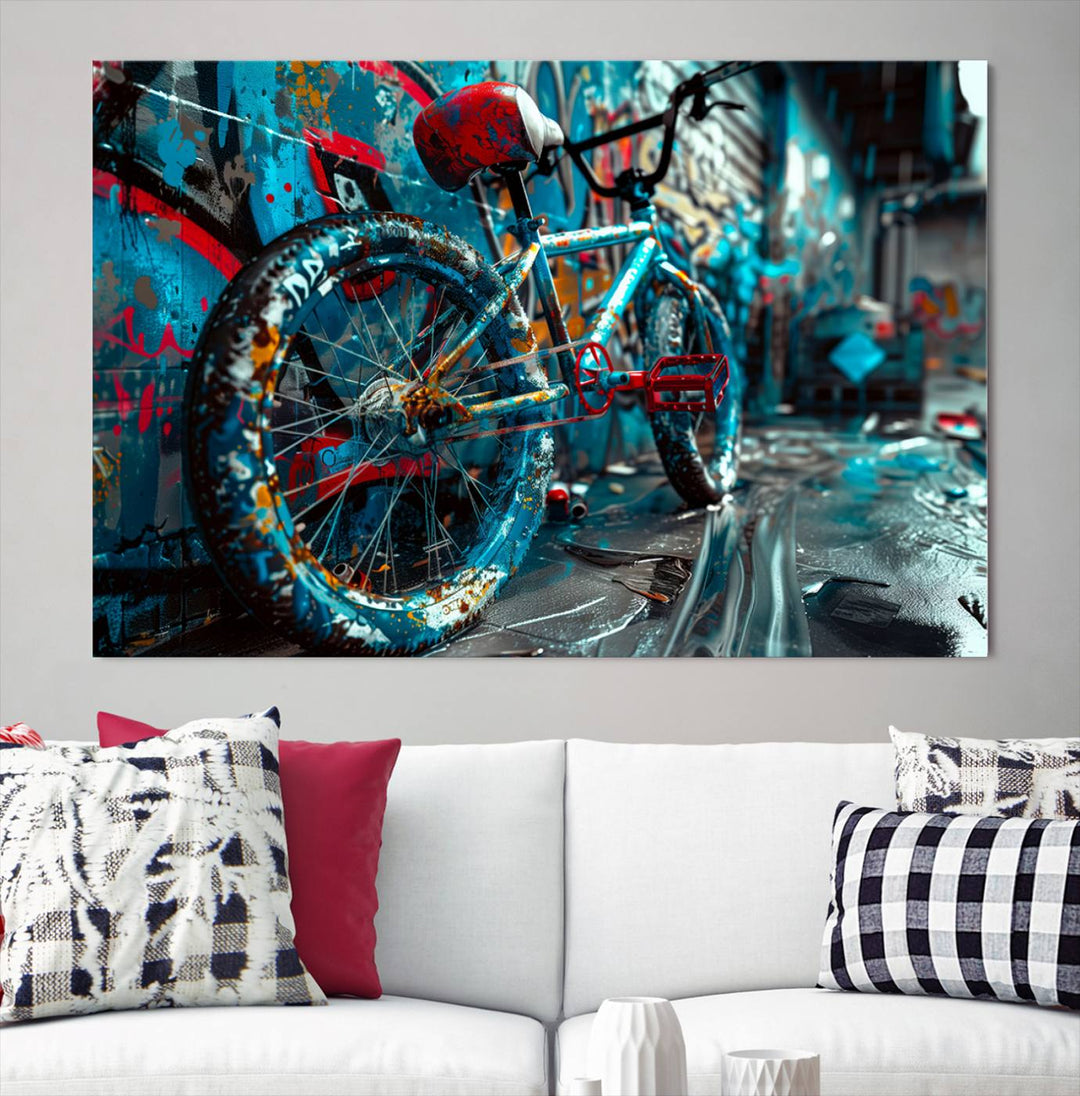 Abstract Bicycle Wall Art Canvas Print, Graffiti Wall Art Canvas Print