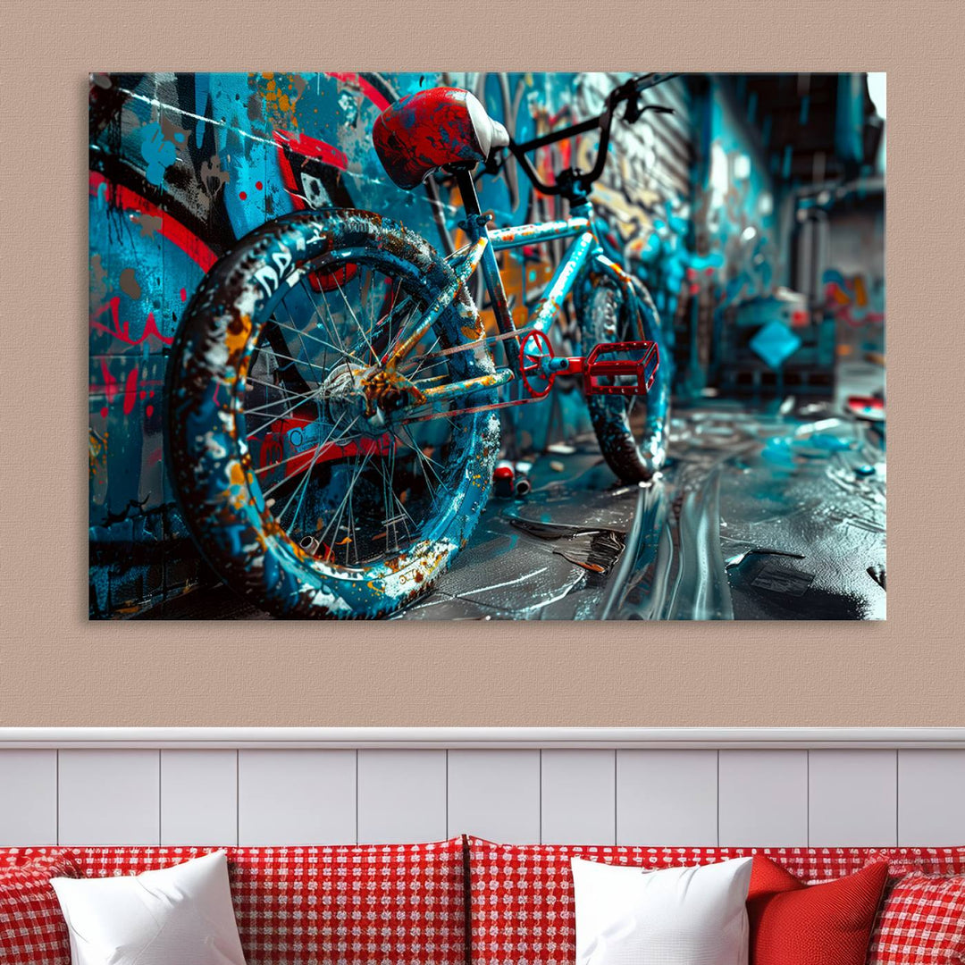 Abstract Bicycle Wall Art Canvas Print, Graffiti Wall Art Canvas Print