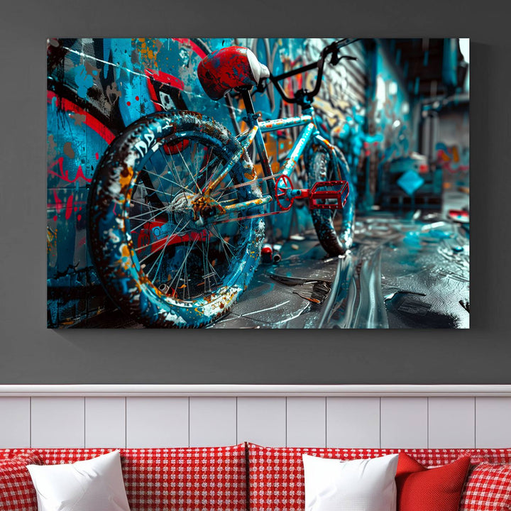 Abstract Bicycle Wall Art Canvas Print, Graffiti Wall Art Canvas Print