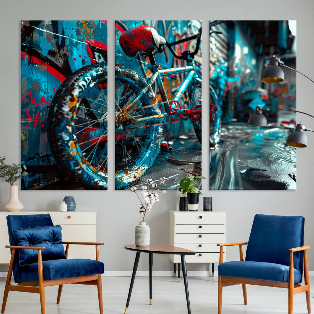 Abstract Bicycle Wall Art Canvas Print, Graffiti Wall Art Canvas Print