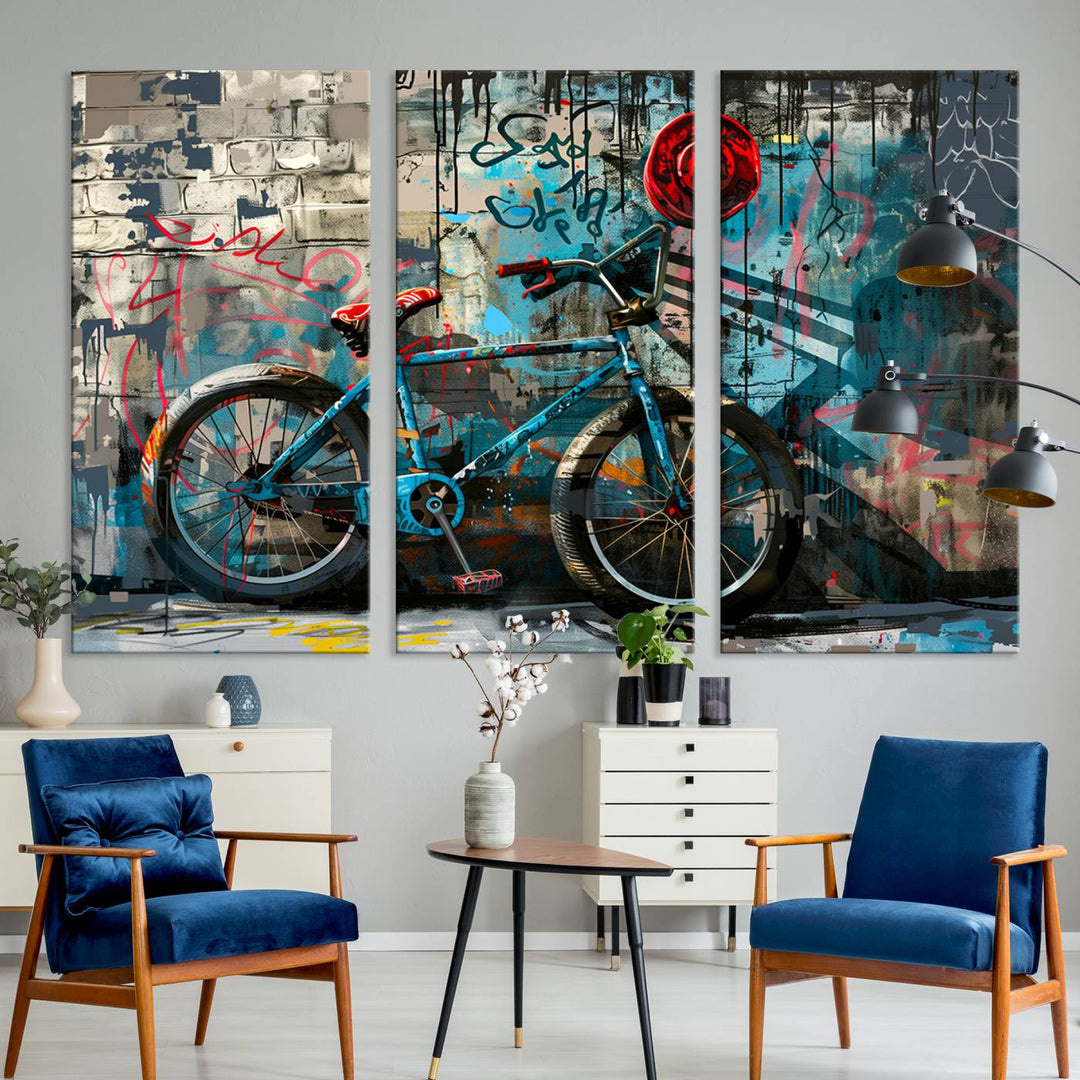 Abstract Bicycle Wall Art Canvas Print, Graffiti Wall Art Canvas Print