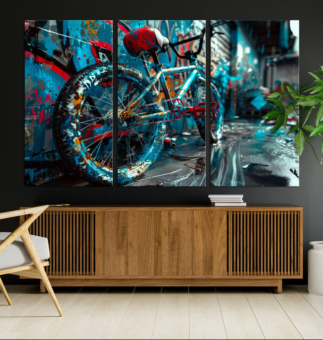 Abstract Bicycle Wall Art Canvas Print, Graffiti Wall Art Canvas Print