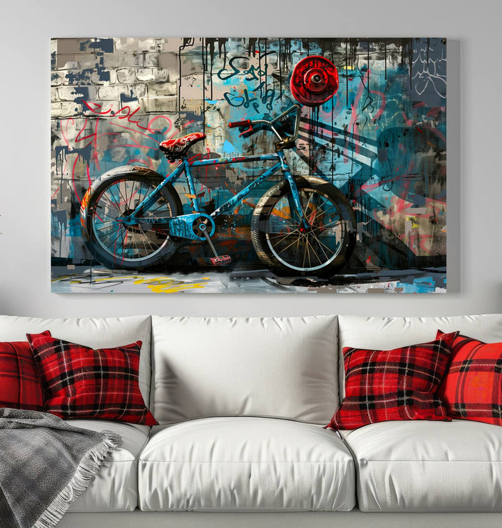 Abstract Bicycle Wall Art Canvas Print, Graffiti Wall Art Canvas Print