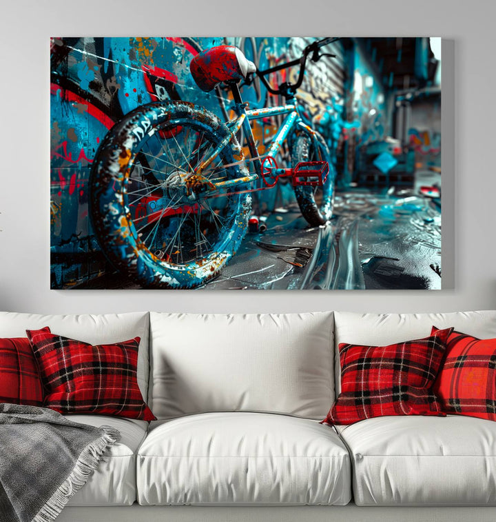 Abstract Bicycle Wall Art Canvas Print, Graffiti Wall Art Canvas Print