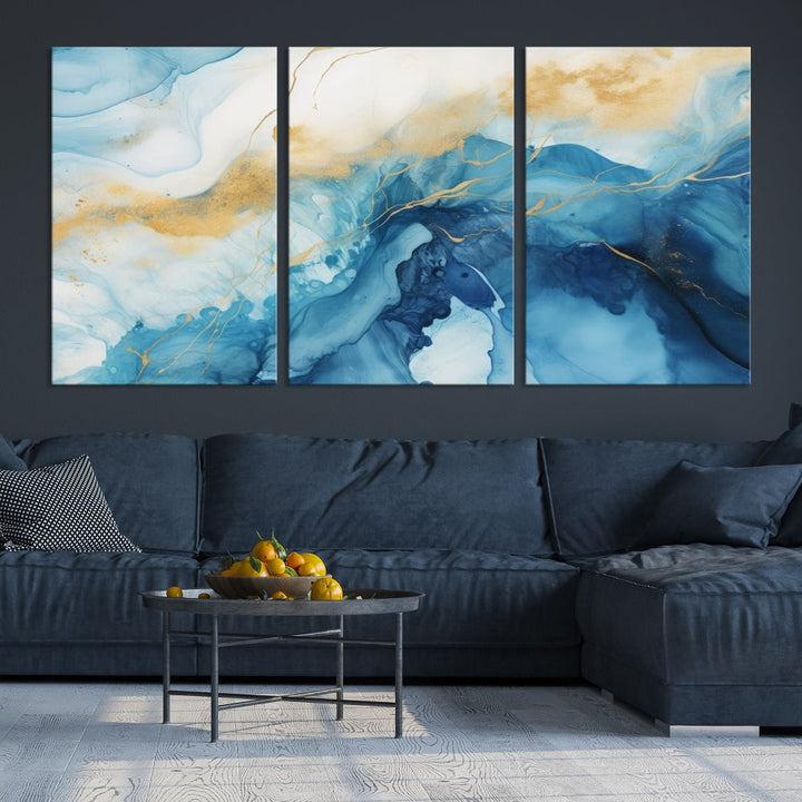 Abstract Blue Painting, Canvas Wall Art, Piece Wall Art, Large Canvas Print, Modern Artwork for Wall Decor