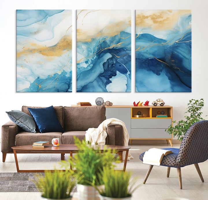 Abstract Blue Painting, Canvas Wall Art, Piece Wall Art, Large Canvas Print, Modern Artwork for Wall Decor