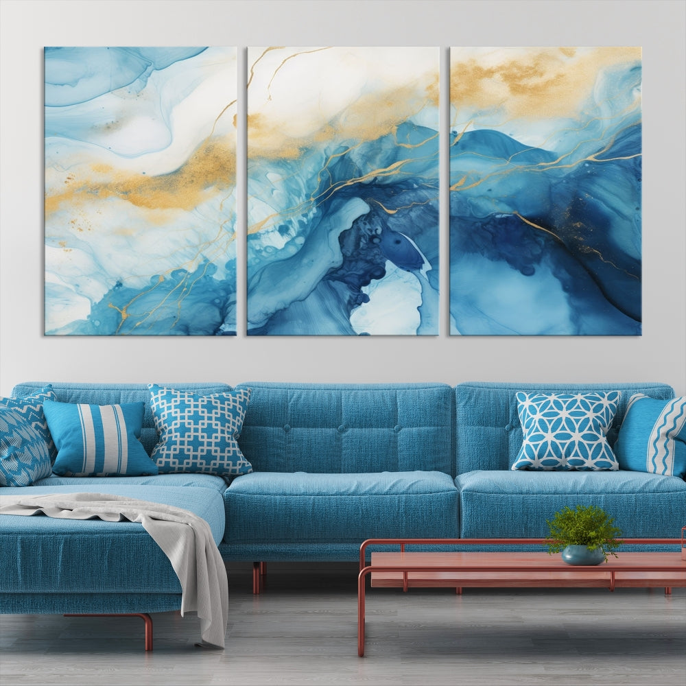 Abstract Blue Painting, Canvas Wall Art, Piece Wall Art, Large Canvas Print, Modern Artwork for Wall Decor