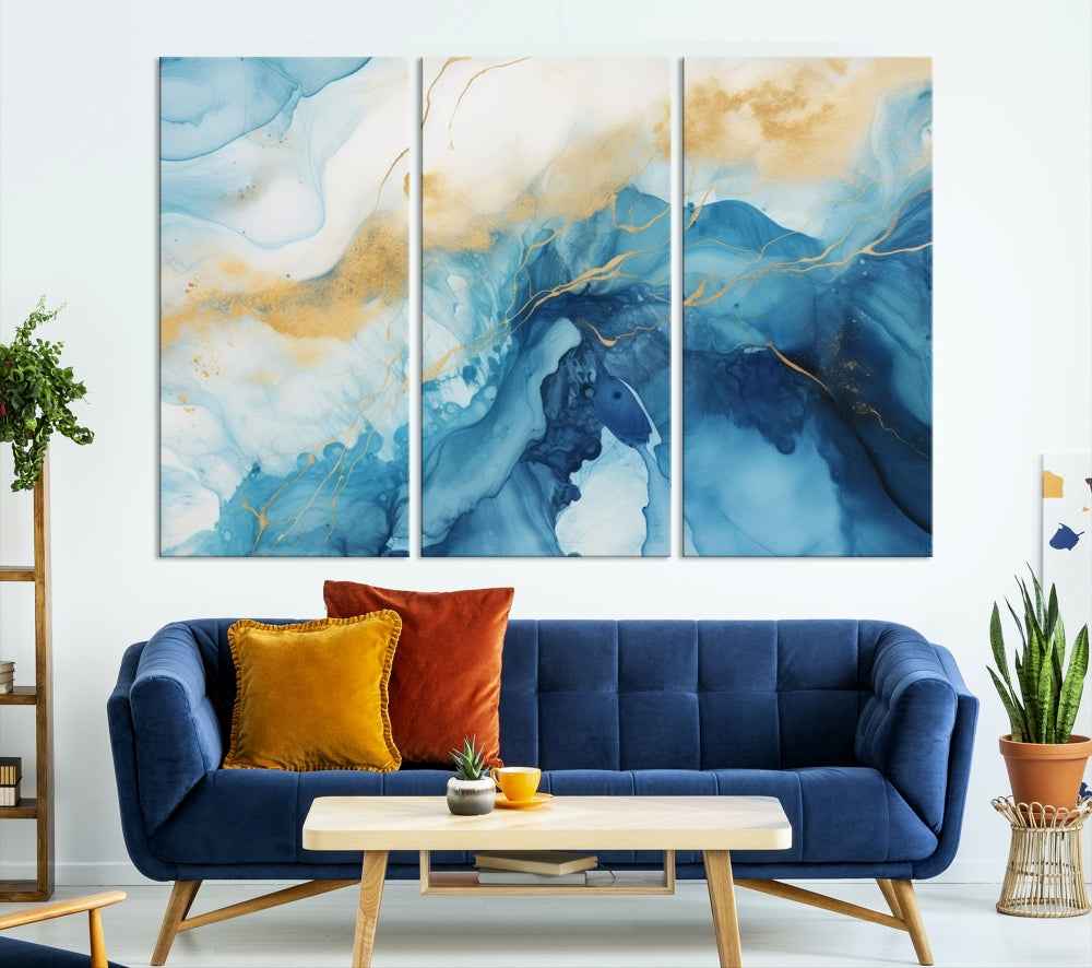 Abstract Blue Painting, Canvas Wall Art, Piece Wall Art, Large Canvas Print, Modern Artwork for Wall Decor