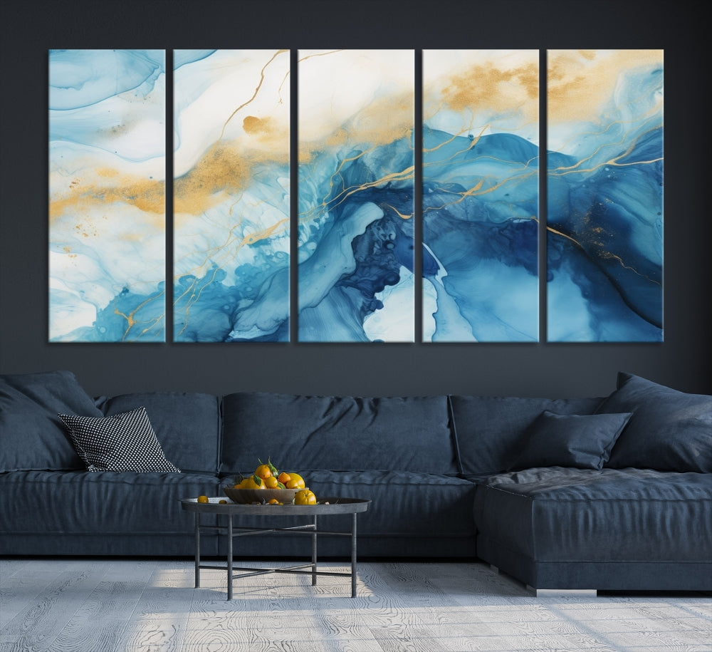 Abstract Blue Painting, Canvas Wall Art, Piece Wall Art, Large Canvas Print, Modern Artwork for Wall Decor