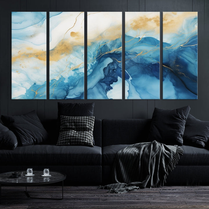 Abstract Blue Painting, Canvas Wall Art, Piece Wall Art, Large Canvas Print, Modern Artwork for Wall Decor