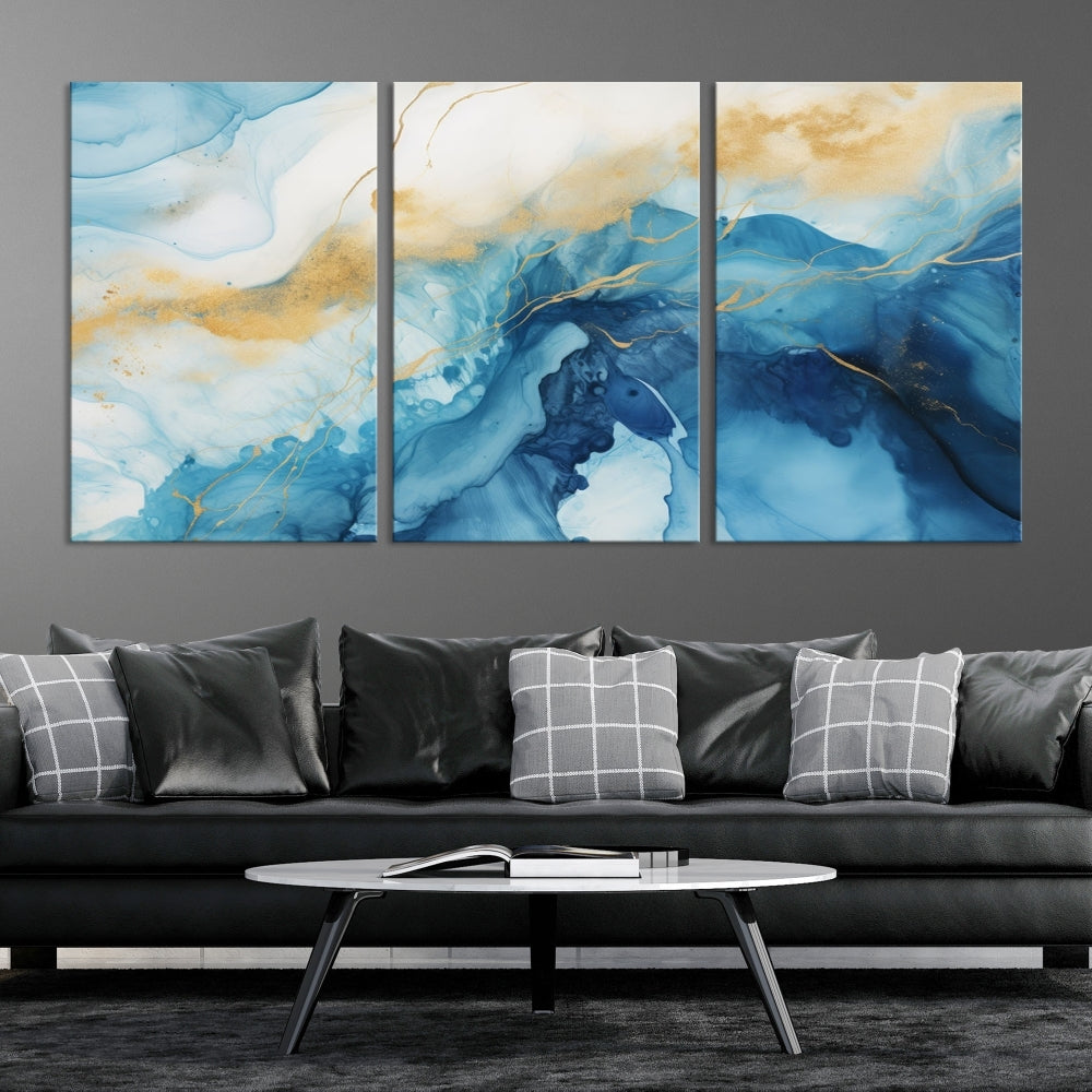 Abstract Blue Painting, Canvas Wall Art, Piece Wall Art, Large Canvas Print, Modern Artwork for Wall Decor