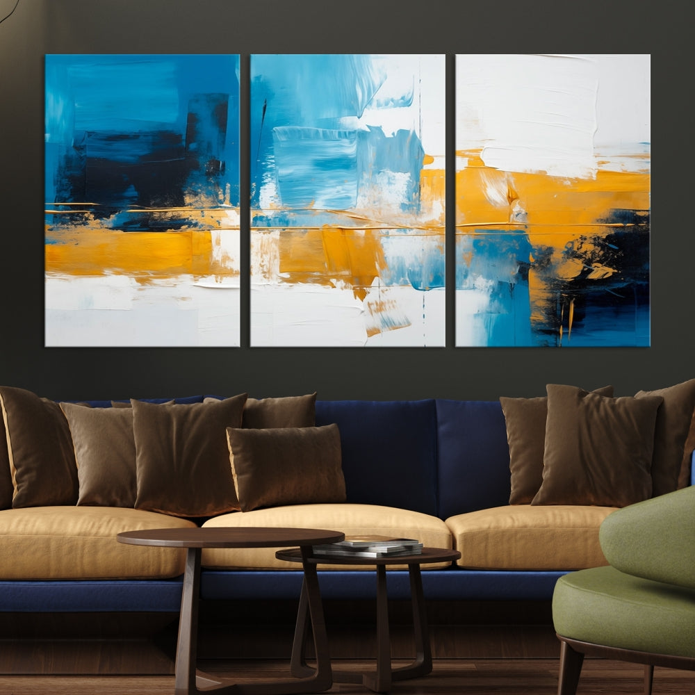 Abstract Blue Yellow Glass Wall Art Printed Wall Decor Modern Minimal Art Print